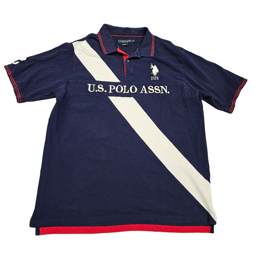 U.S. Polo Assn. Men's Vintage Blue White Rugby Polo Shirt Size 3XLT Embroidered